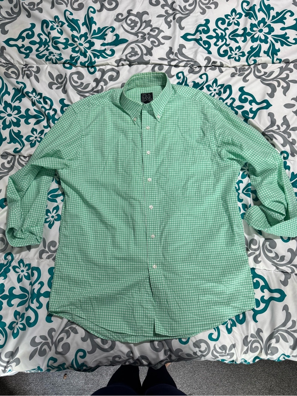 Jos. A Banks Green Gingham Button-Down Shirt